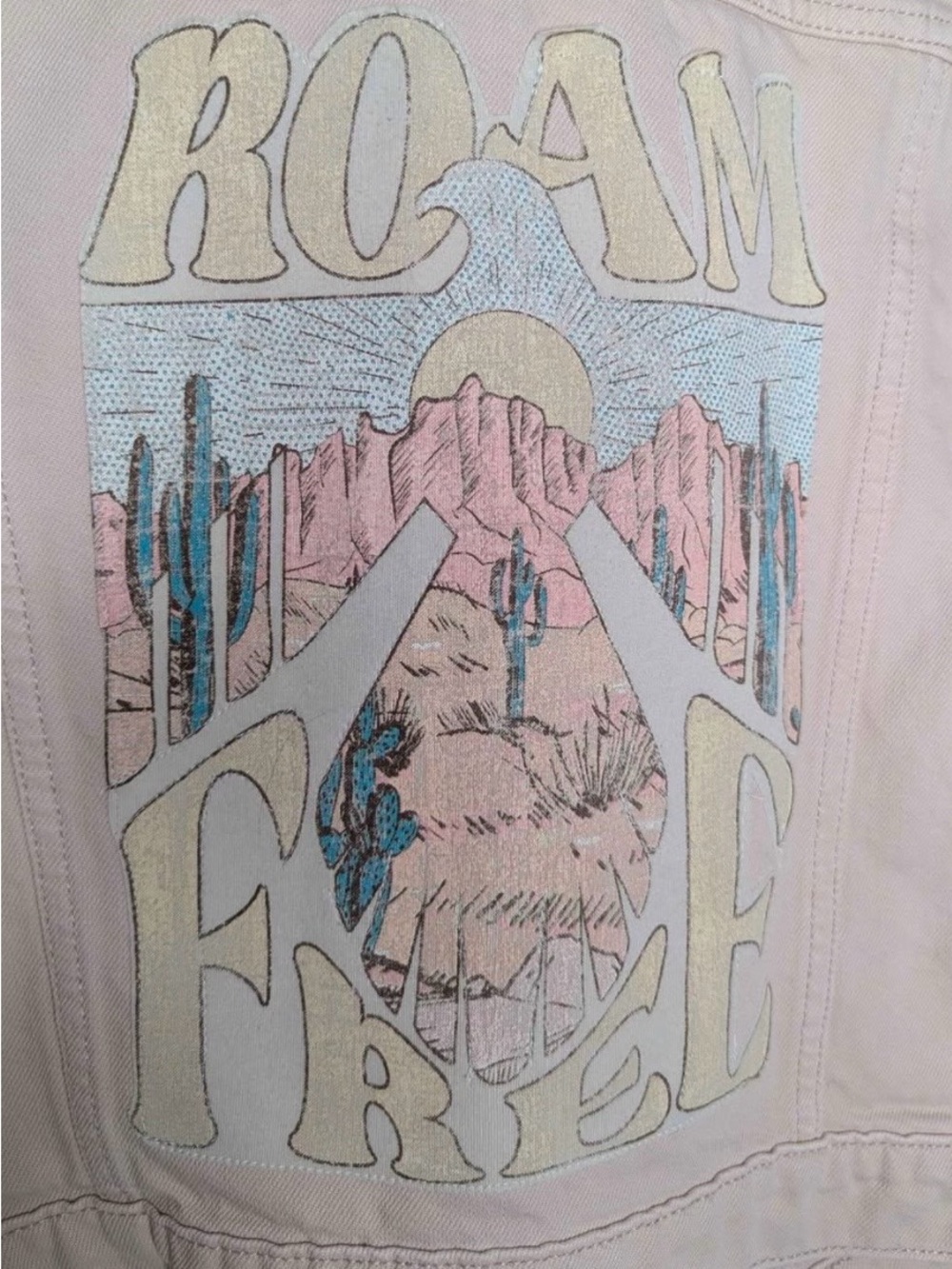 Old Navy Pale Pink Denim Jacket with Western Motif - Picture 3 of 3